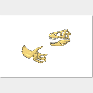 T-rex and Triceratops skulls Illustration Posters and Art